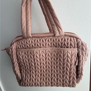 Quilted Mauve Tote Bag with Braided Texture